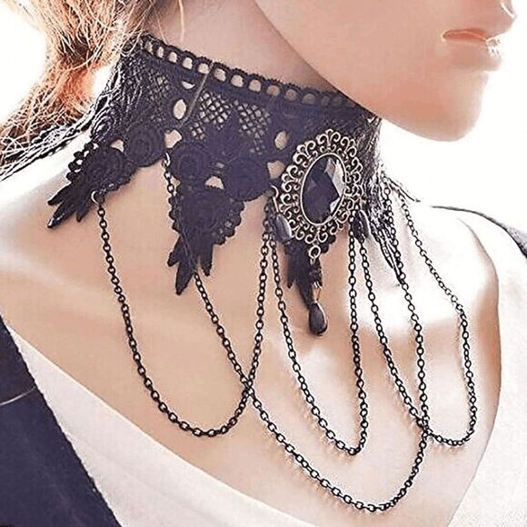 3PCS Gothic Victorian Vintage Retro Halloween Costume Black Accessories Set NEW - Picture 12 of 16